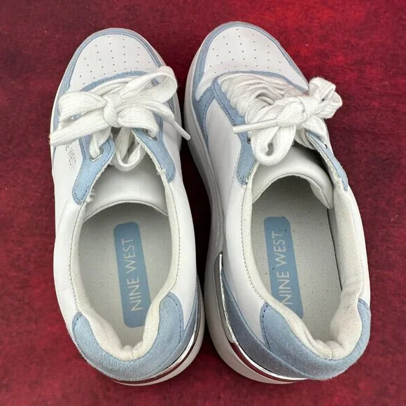 NINE WEST WOMEN'S CALPHA PLATFORM LACE-UP SNEAKERS WHITE/BLUE SIZE 6 M - Picture 6 of 8